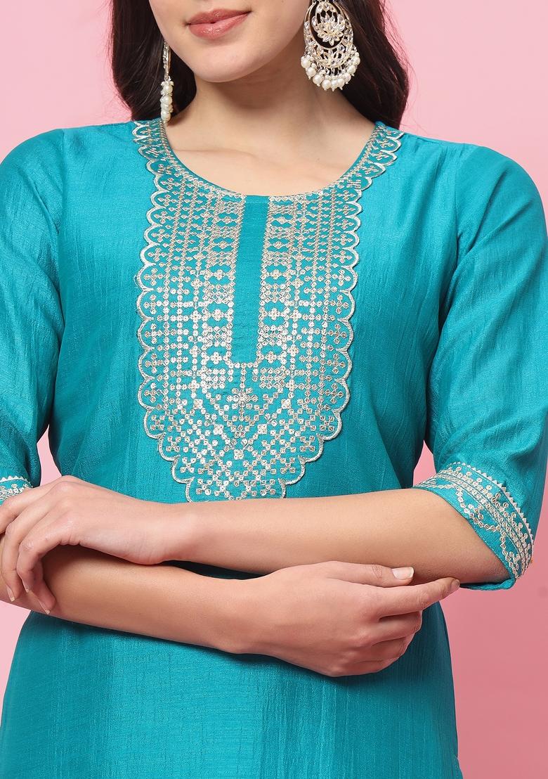 Rama Embroidered Silk Blend Kurta Set - Indya