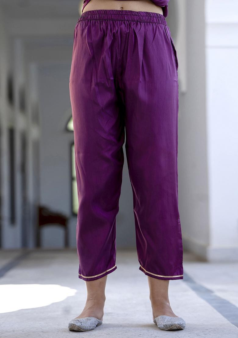 Magenta Embroidered Silk Blend Kurta Set - Indya