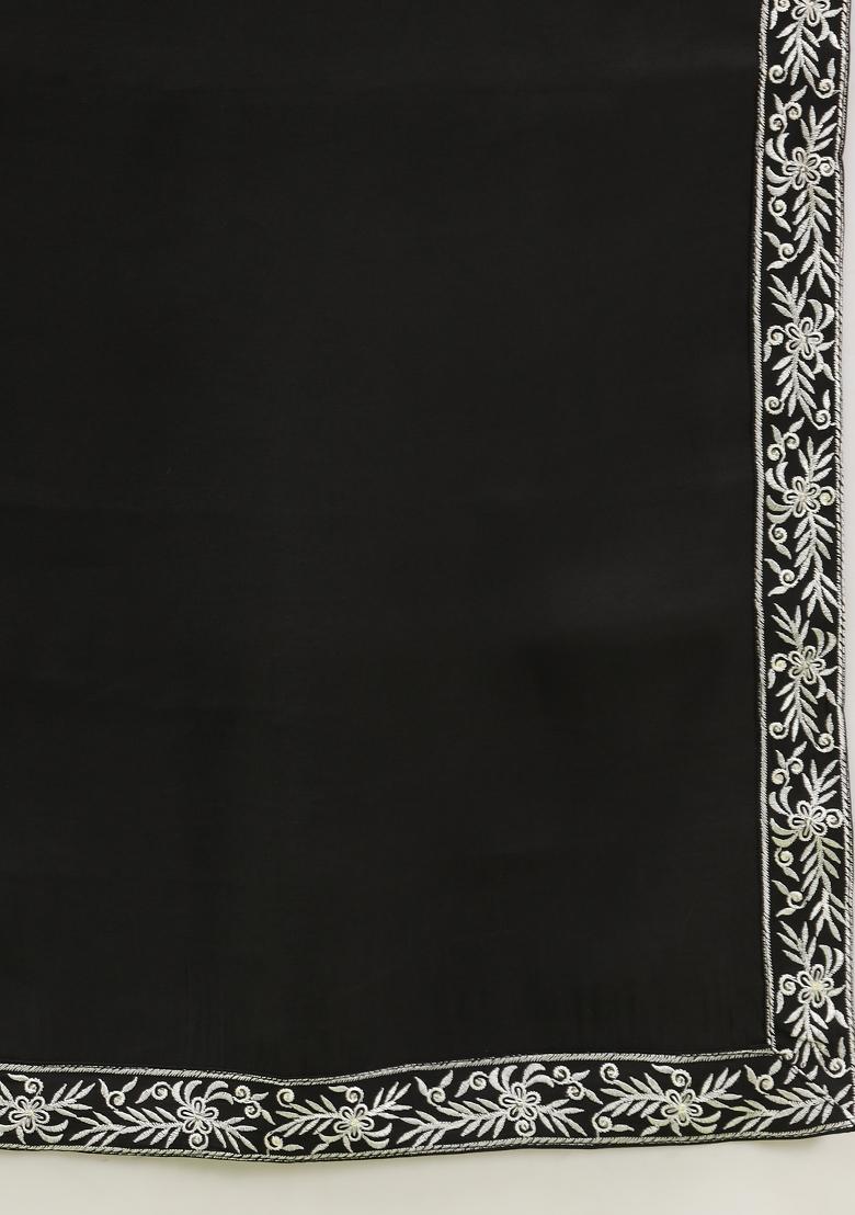 Black Embroidered Silk Blend Kurta Set - Indya