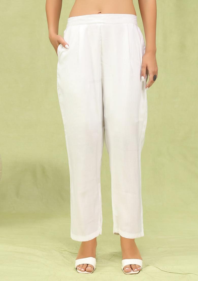 White Embroidered Silk Blend Kurta Set - Indya