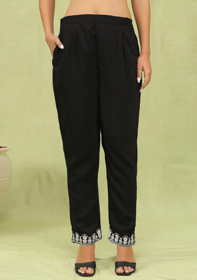 Black Embroidered Silk Blend Kurta Set - Indya