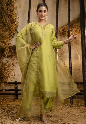 Mehendi Embroidered Silk Blend Kurta Set