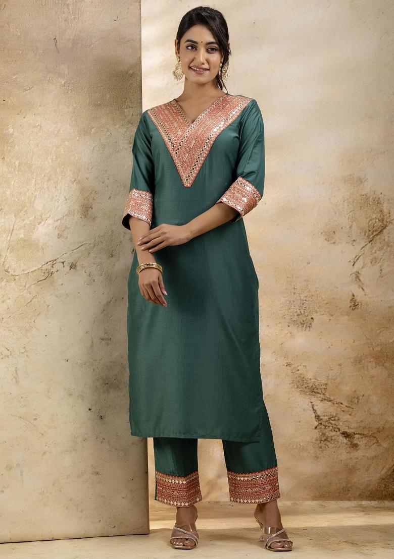 Rama Embroidered Rayon Kurta Set - Indya