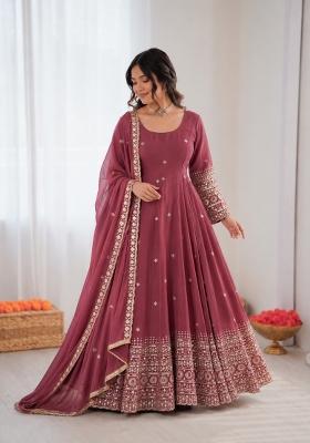 Onion Pink Embroidered Silk Blend Anarkali Set