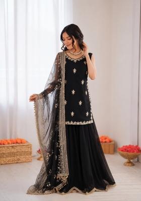 Black Embroidered Georgette Pakistani Suit Set