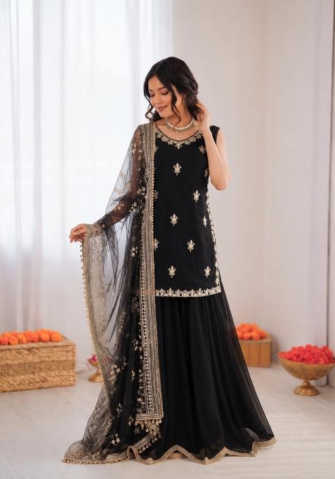 Black Embroidered Georgette Pakistani Suit Set