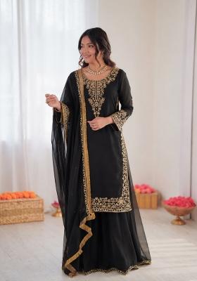 Black Embroidered Georgette Pakistani Suit Set