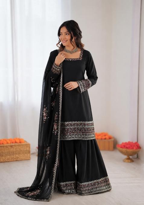 Black Embroidered Crepe Pakistani Suit Set