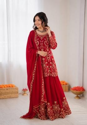 Red Embroidered Georgette Pakistani Suit Set