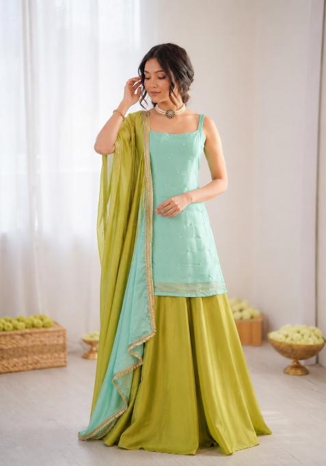 Light Lime Embroidered Silk Pakistani Suit Set