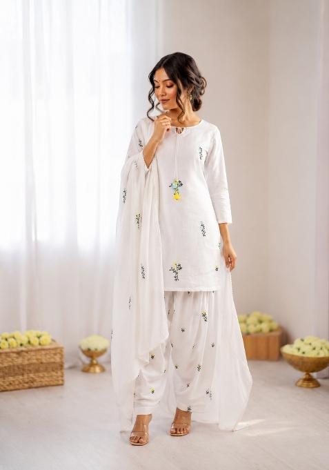 Off White Embroidered Silk Pakistani Suit Set
