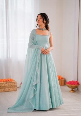 Sky Blue Silk Blend Anarkali Set