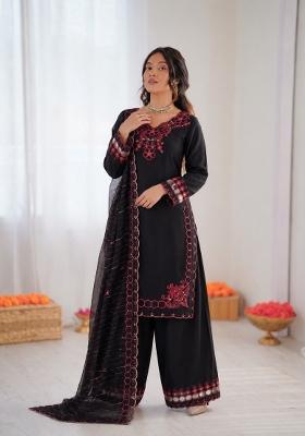 Black Embroidered Silk Pakistani Suit Set
