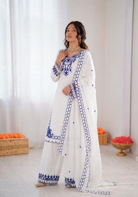 Off White Embroidered Silk Pakistani Suit Set