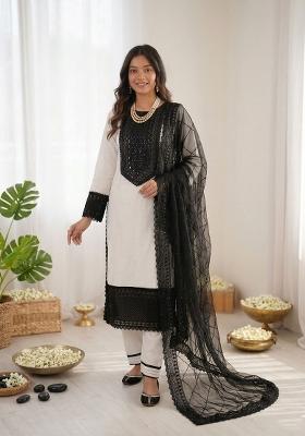 Black Embroidered Crepe Pakistani Suit Set
