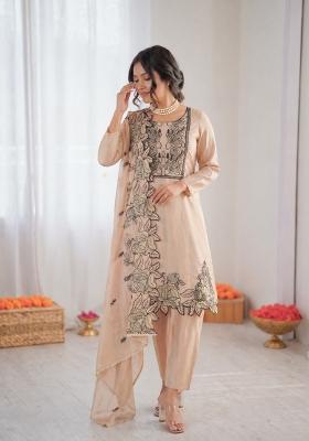 Light Peach Embroidered Silk Pakistani Suit Set