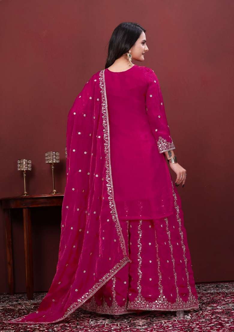 Rani Pink Embroidered Silk Blend Kurta Set - Indya