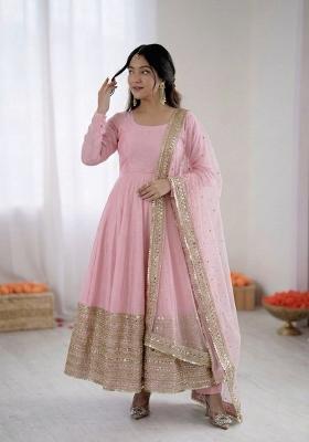 Baby Pink Embroidered Silk Blend Kurta Set