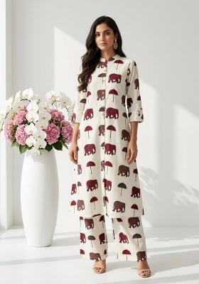 Red Printed Cotton Kurta Set
