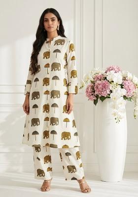 Yellow Printed Cotton Kurta Set