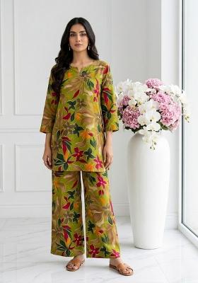 Green Printed Cotton Kurta Set