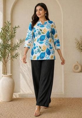 Blue Printed Rayon Kurta Set