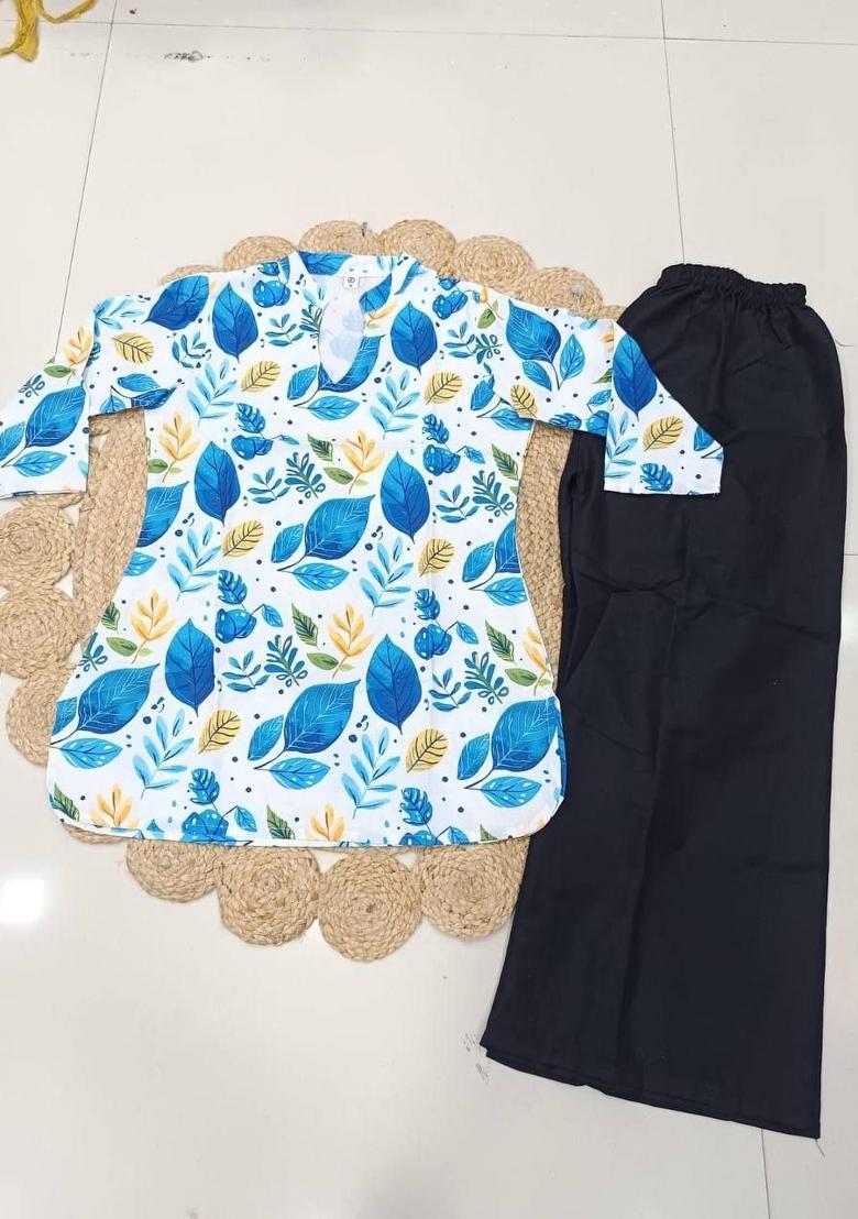 Blue Printed Rayon Kurta Set - Indya