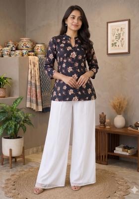 Black Printed Rayon Kurta Set