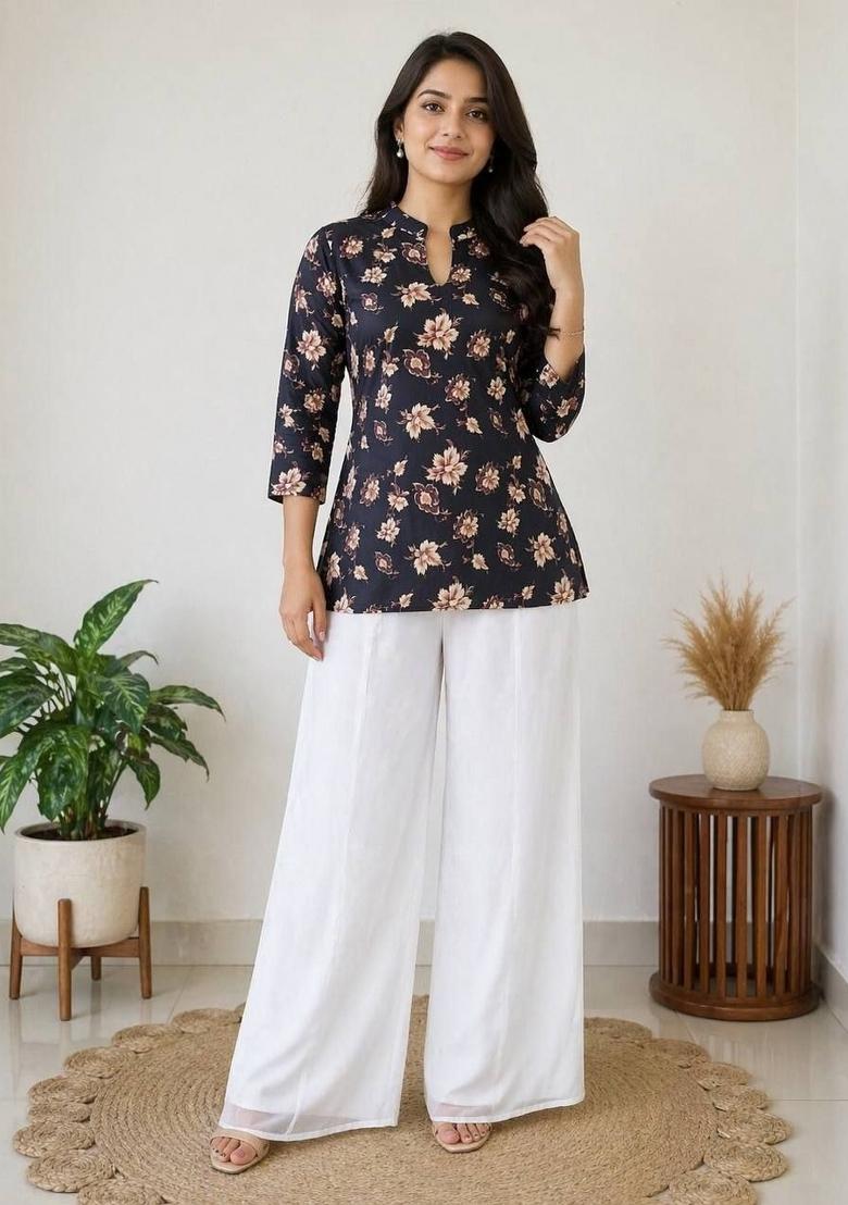 Black Printed Rayon Kurta Set - Indya