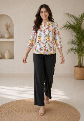 Yellow Printed Rayon Kurta Set