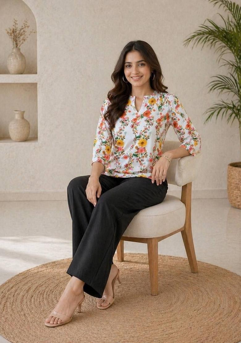 Yellow Printed Rayon Kurta Set - Indya