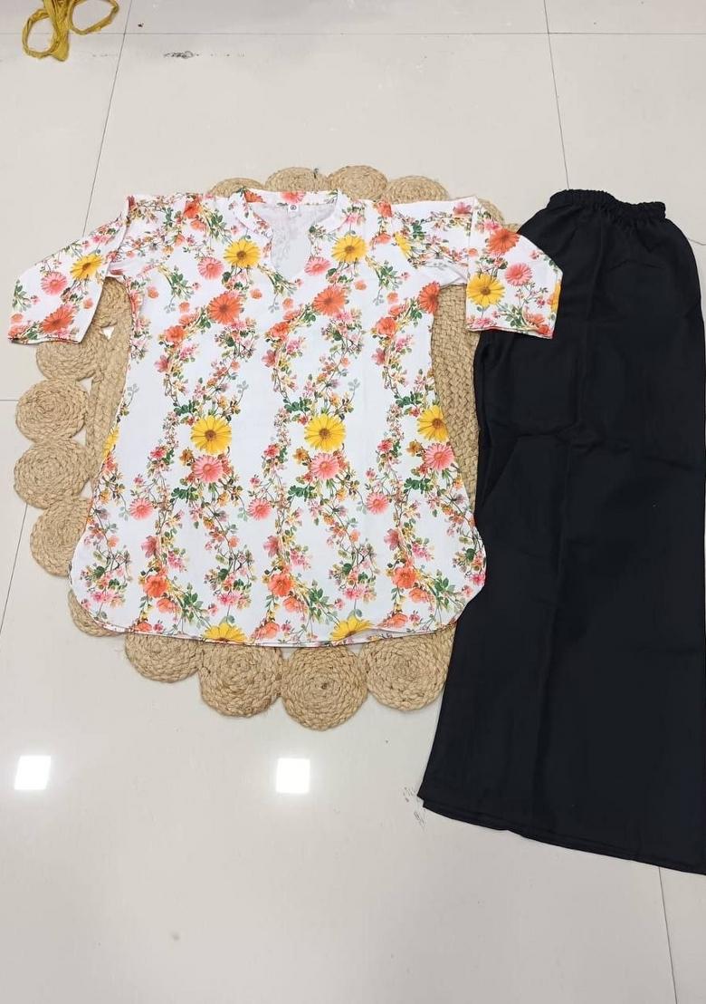 Yellow Printed Rayon Kurta Set - Indya