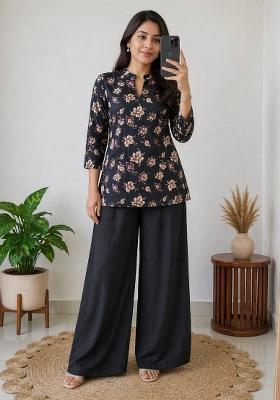 Black Printed Rayon Kurta Set