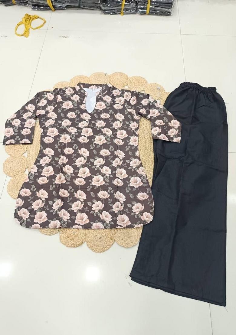 Brown Printed Rayon Kurta Set - Indya