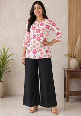 Pink Printed Rayon Kurta Set