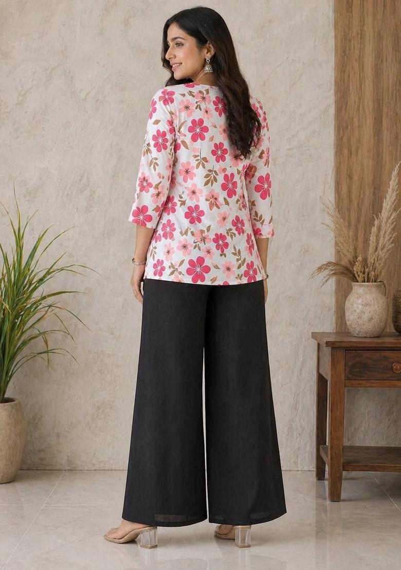 Pink Printed Rayon Kurta Set - Indya
