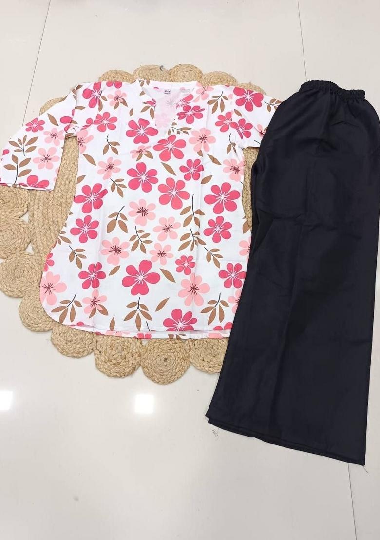 Pink Printed Rayon Kurta Set - Indya