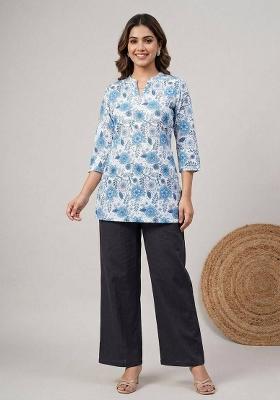 Blue Printed Rayon Kurta Set