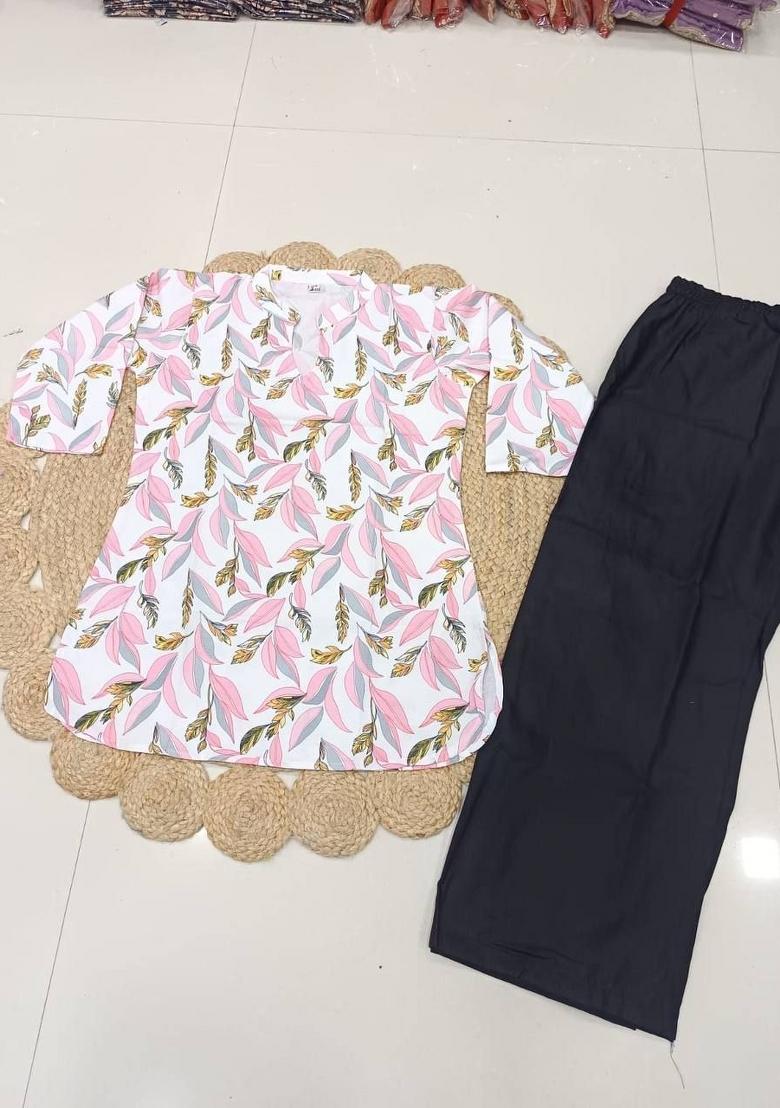 Pink Printed Rayon Kurta Set - Indya