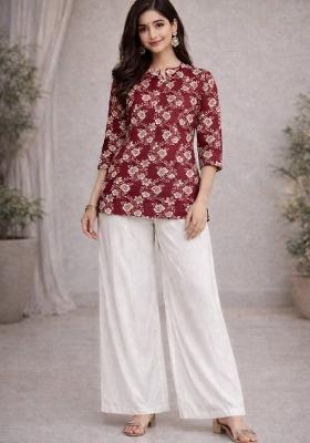 Red Printed Rayon Kurta Set