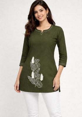 Mehendi Embroidered Cotton Kurta Set