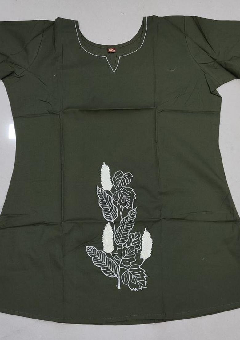 Mehendi Embroidered Cotton Kurta Set - Indya