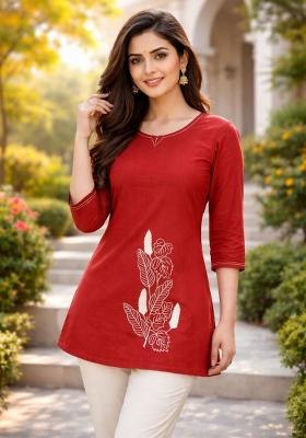 Orange Embroidered Cotton Kurta Set