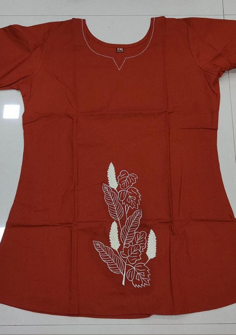 Orange Embroidered Cotton Kurta Set - Indya