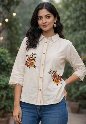 White Embroidered Cotton Kurta Set