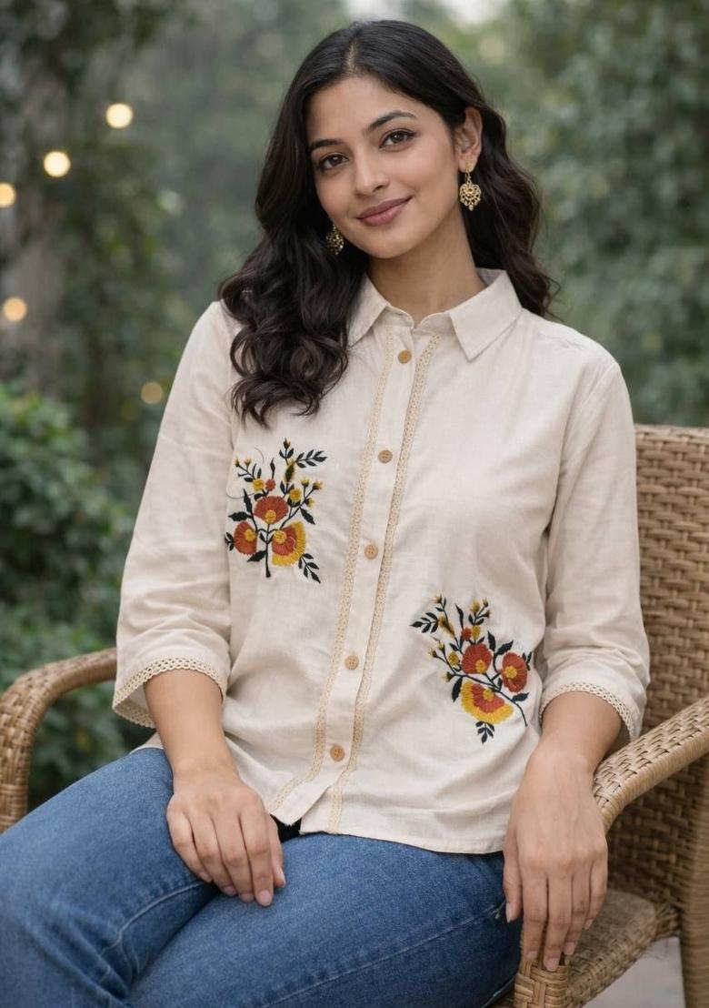 White Embroidered Cotton Kurta Set - Indya