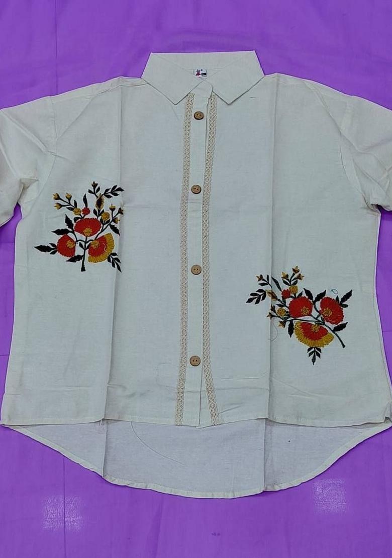 White Embroidered Cotton Kurta Set - Indya