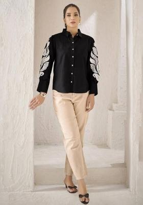 Black Embroidered Cotton Kurta Set