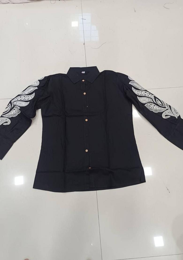 Black Embroidered Cotton Kurta Set - Indya