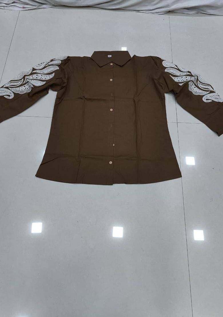 Brown Embroidered Cotton Kurta Set - Indya